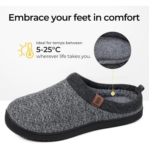 Men's Grey Slip-on Slippers Comfy Memory Foam Closed-Toe Indoor House Shoes - Picture 7 of 10